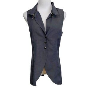 SARAH PACINI CHARCOAL GREY LINEN BLEND SLEEVELESS MID-LENGTH ZIPPED COLLAR VEST